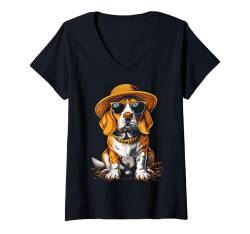 Damen Beagle Hundesonnenbrille, Sommer, Urlaub, Strand, Reisen T-Shirt mit V-Ausschnitt von Dogs 365