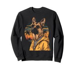 Deutscher Schäferhund Sonnenuntergang Strand Retro Vintage 70er 80er Jahre Cool Sweatshirt von Dogs 365