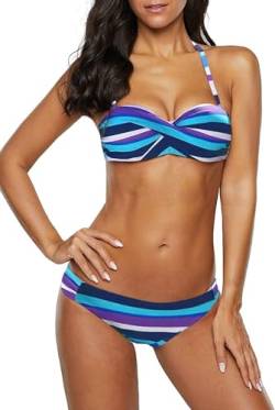 Dokotoo Bandeau Bikini Damen Push Up Zweiteilige Badeanzug Bademode Bikini Set, 03-Himmelblau, L von Dokotoo