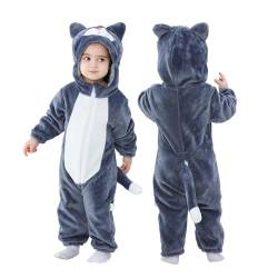 Doladola Baby Katzen kinder kostüm für karneval halloween Tier Jumpsuit für mädchen und Junge(Dunkelgraue Katze, Größe (Alter 24-30 Monate)) von Doladola