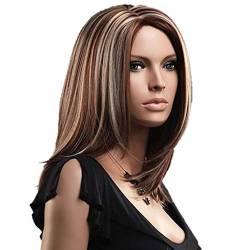 Perücke Halloween Damen Lange Perücken Perücken synthetische gerade natürliche Party gewellte Perücke Haarmischung Frauen volle Perücke Perrücke Frauen (brown, One Size) von DolceTiger