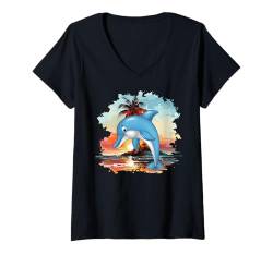 Damen Delphin Meerestier Ozean T-Shirt mit V-Ausschnitt von Dolphins Animal Design Ideas