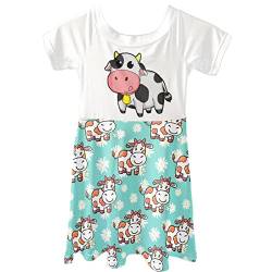 Dolyues niedliche weiße Cartoon-Kuh-Druck-Mädchen-Kleider Mode-Rundhals-Sommer-Kurzarm-Kleid Kinder-Alltagskleidung von Dolyues