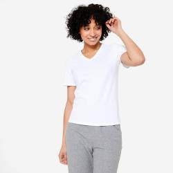 T-Shirt Damen V-Ausschnitt - weiss von Domyos