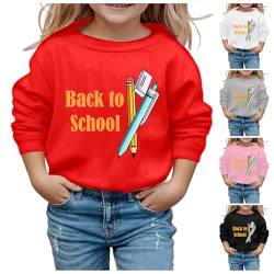 DonDown Mädchenpullover Back to School Sweatshirt für Mädchen Langarm Rundhals Basic Sport Sweatshirts Pulli Tops Kinder Herbst Winter Lose Beiläufige Langarmshirts Für 3-12 Jahre (Red, 8-10 Years) von DonDown