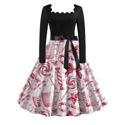 Mode Weihnachtskleider 2025 Klassisches Basic Weihnachtskleid Lässige Langarm V Ausschnitt Kleider für Frauen Trendy Weihnachtsbaum Druck Kleid Damen Weihnachtskleider Cocktailkleid (Pink-k, M) von Donasty