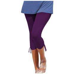 DondPO Capri Leggings Damen Buaumwolle 3/4 Lang Sommer mit Spitze Sommer Blau Jeas Sommer Weiss Taschen Große Größen Weiß Blickdicht 3/4 High Waist Blickdicht Yogahose Laufhose für Gym Yoga Sport von DondPO