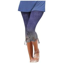 DondPO Capri Leggings Damen Buaumwolle 3/4 Lang Sommer mit Spitze Sommer Blau Jeas Sommer Weiss Taschen Große Größen Weiß Blickdicht 3/4 High Waist Blickdicht Yogahose Laufhose für Gym Yoga Sport von DondPO