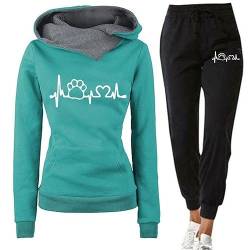 Jogginganzug Damen Große Größen, Outdoor Winter Herbst Sweatanzug Jogginganzug mit Taschen Warme mit Kapuze Hausanzug Freizeitanzug Trainingsanzug Langarm Warme Einfarbig Zweiteiler Sportanzug # von DondPO