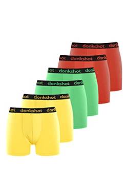 Boxershorts im 6er Pack, Bequeme Unterhosen für Herren, eng anliegend mit klassischem Schnitt, Rot-Grün-Gelb - L von Donkshot