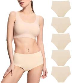 Donppa Unterhosen Damen Seamless Hipster Nahtlos Slip Hohe Taille Niedrige Taille Weich Unterwäsche Frauen Panties Mehrpack Highwaist-Beige M von Donppa