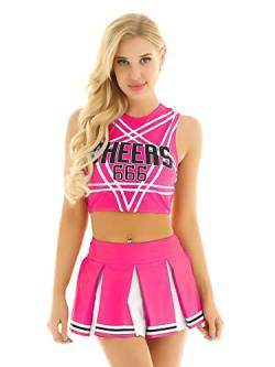 Doomiva Damen Cheerleaderin Kostüm Set Karneval Faschings Tanzkostüm Set Cheerleading Kostüm Cheerleaderuniform Halloween Tanzkleidungset X Hot Rosa M von Doomiva