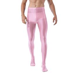 Doomiva Herren Strumpfhosen Nylon Glänzend Leggings Männer Hoher Taille Nylonstrumpfhose Lang Hose Feinstrumpfhose M-XL Rosa XL von Doomiva