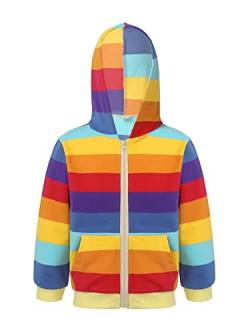 Doomiva Mädchen Kapuzenpullover Langarm Pullover Langarm Baumwoole Jacke Hoodie Pullover Mit Reißverschluss Sweatjacke Dunkler Regenbogen 104-110 von Doomiva