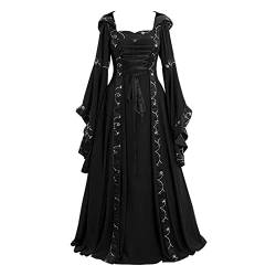 Dorjuli Mittelalter Kleidung Damen, Gothic Kleid Kurz Minikleid Retro Prinzessinnenkleid Winter Kleider Sexy Elegant Abendkleider Mittelalter KostüM Lange Kleid Cosplay Partykleid von Dorjuli