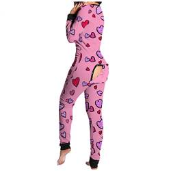 Dorjuli Sexy Jumpsuit Damen Offener Schritt Bunt Druck Hausanzug Einteiler Thermo Unterwäsche Hausanzug Schlafanzug Mit Po Klappe Freundin（S-4XL von Dorjuli