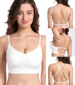 DotVol Damen Komfort Ultradünner BH V-Ausschnitt Nahtlose Unterwäsche Ohne Bügel Rückenfrei BH Tief V T Shirt Bra（Weiß, XL） von DotVol