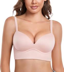 DotVol Damen Pullover Push Up BH ohne Bügel Bequemer gepolsterter Bra für Frauen Ohne Bügel Große Größen Unterwäsche Alltag BH(Rosa, 90D) von DotVol