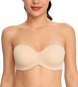 DotVol Damen Trägerloser BH Push Up mit Bügel Trägerlos Bandeau T-Shirt BH Große Größen Ungepolstert Minimizer BH(Beige, 70F) von DotVol