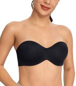 DotVol Damen Trägerloser BH Push Up mit Bügel Trägerlos Bandeau T-Shirt BH Große Größen Ungepolstert Minimizer BH(Schwarz, 85F) von DotVol