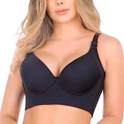 Dotwites Ordinarye-R Rückenglättungs-BH, tiefer Cup-BH, versteckt Rücken, Fett-BH, volle Rückenabdeckung, Shapewear Deep Cup BH für Frauen, Schwarz , 100A von Dotwites