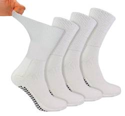 Dr.Socks 4 Paar Bambus Antirutsch Diabetikersocken Extra Weit Socken Ohne Gummi und Naht mit Noppen | Stoppersocken für Diabetiker (39-42, Weiß) von Dr.Socks