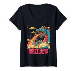 Damen Kaiju Drache Regenbogen Anime Manga T-Shirt mit V-Ausschnitt von Drache Kaiju Geschenk für Damen Herren & Kinder
