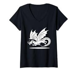 Damen Lustiges Drachen-Design für Männer und Frauen, fliegende Mythische Kreatur T-Shirt mit V-Ausschnitt von Dragon Gift & Shirts Men Women Kids Boys Girls