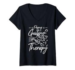 Damen Gitarre spielen ist meine Therapie T-Shirt mit V-Ausschnitt von Drawn Guitar Player Guitarist Apparel