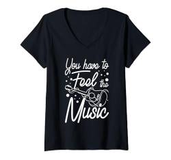 Damen Sie müssen spüren, wie Musik Gitarrengitarristen spielt T-Shirt mit V-Ausschnitt von Drawn Guitar Player Guitarist Apparel