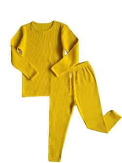 DreamBuy 20 Farben Gerippter Pyjama/Trainingsanzug/Loungewear Unisex Jungen und Mädchen Pyjamas Babykleidung Pyjamas für Damen und Herren Pyjamas (1-2J, Senf) von DreamBuy