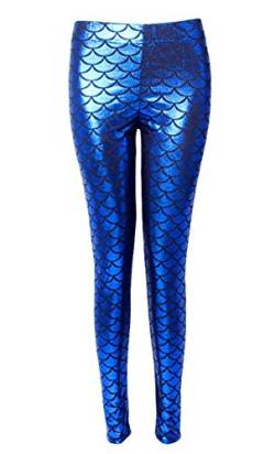 Dreamskull Leggings Jeggings Treggings Bleistifthose Stretchhose Damen Frauen Hose Lang High Waist Skinny Slim Fit Yoga Stretch Workout Fitness Schuppen Bunt Große Größen S-4XL (M, Blau) von Dreamskull