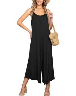 Dreamskull Overall Jumpsuit Damen Sommer Träger Lang Elegant Locker Ärmellos Rückenfrei 7/8 Langes Bein Sexy Lange Overall Frauen Romper Einteiler Hosenanzug Einteilig Casual mit Taschen Strand von Dreamskull