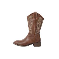 Dressnu Chelsea Boots Leder Bestickt Western Cowboystiefel, braun, 37 EU von Dressnu