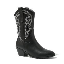 Dressnu Halbwaden-Stiefel, Western-Cowboystiefel, Damen, breiter Absatz, spitzer Zehenbereich, Schwarz , 42 EU von Dressnu