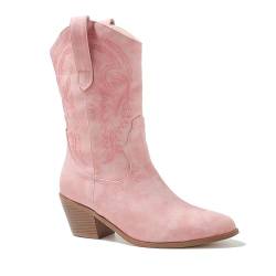 Dressnu Halbwaden-Stiefel, Western-Cowboystiefel, Damen, breiter Absatz, spitzer Zehenbereich, rose, 41 EU von Dressnu