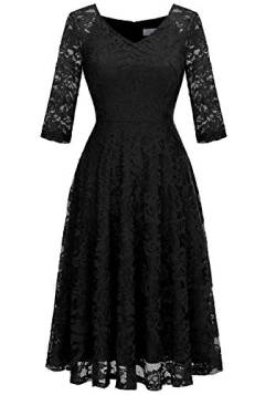 Dressystar Damen Elegant Spitzenkleid 3/4 Ärmel Party Midi Abschlusskleider Kurz Cocktailkleid Schwarz 3XL von Dressystar