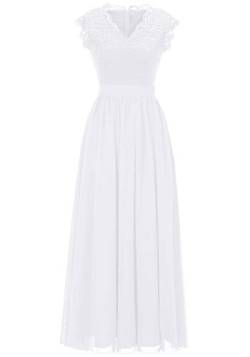 Dressystar Damen Spitzenkleid Abendkleid Lang Elegant für Hochzeit Party Kleid Cocktailkleid Konfirmationskleider Weiß 2XL von Dressystar