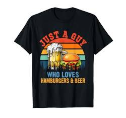 Vintage Retro A Guy Who Loves Hamburgers And Beer Drinker T-Shirt von Drinking Beer Vacations Costume