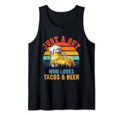 Vintage Retro A Guy Who Loves Tacos And Beer Drinker Tank Top von Drinking Beer Vacations Costume