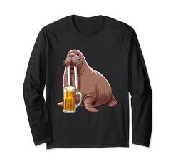 Walrus Drinking Beer Oktoberfest Holiday German Funny Party Langarmshirt von Drinking Beer Vacations Costume