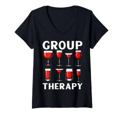 Damen Lustiges Weinfreunde-Zitat für Gruppentherapie T-Shirt mit V-Ausschnitt von Drinking Wine All Days All Night