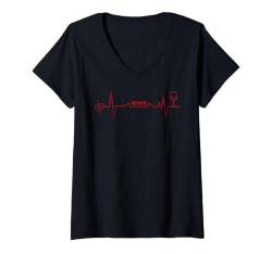 Damen Weinrot T-Shirt mit V-Ausschnitt von Drinking Wine All Days All Night