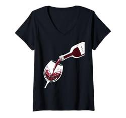 Damen Weinrot T-Shirt mit V-Ausschnitt von Drinking Wine All Days All Night