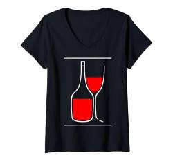 Damen Weinrot T-Shirt mit V-Ausschnitt von Drinking Wine All Days All Night