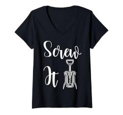 Damen Witziges Wein-Zitat "Screw It Wine" T-Shirt mit V-Ausschnitt von Drinking Wine All Days All Night