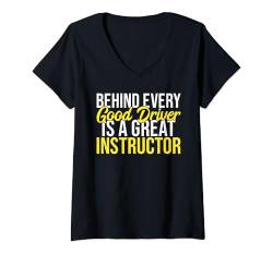 Damen Hinter jedem guten Fahrer steckt ein großartiger Fahrlehrer T-Shirt mit V-Ausschnitt von Driving Instructor Gifts