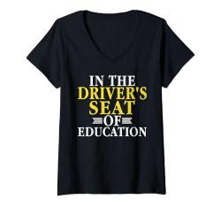 Damen Im Fahrersitz der Ausbildung Fahrlehrer T-Shirt mit V-Ausschnitt von Driving Instructor Gifts