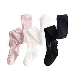 Dsaren 3er Kinder Strumpfhosen Mädchen Baumwolle Strickstrumpfhose Süß Socken Leggings(weiß, schwarz, pink, XXL (5-6 Jahre)) von Dsaren
