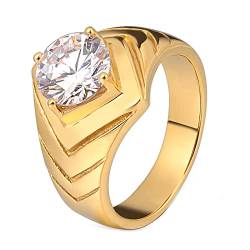 Dsnyu Herren Ringe, 8mm Freundschaftsringe Solitaire V-Linie mit Zirkonia, Edelstahl Ringe Gold für Verlobung, GR.62 (19.7) von Dsnyu